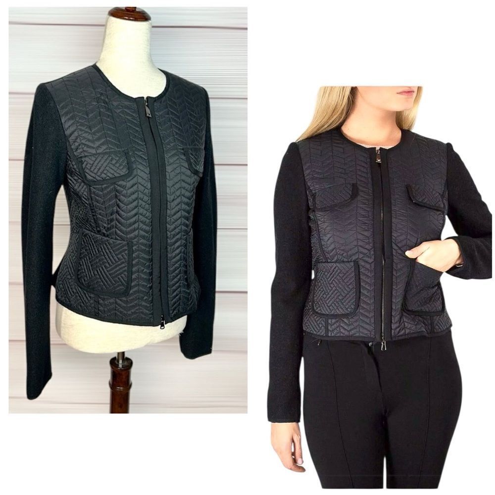 NWOT PINKO Black Short Jacket Quilted Front Full Zip size US 8